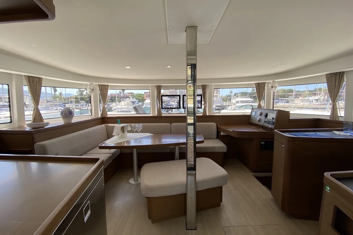 Salon of Blue Eyes, a Lagoon 42 catamaran at Olbia, Italy