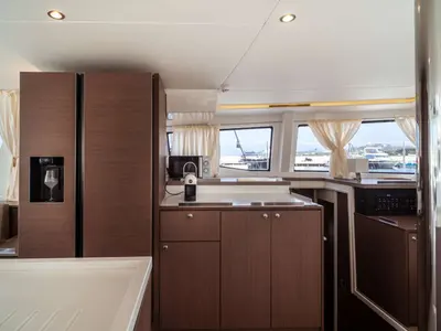 Galley of Arianna, a Bali 4.8 catamaran at Olbia, Italy