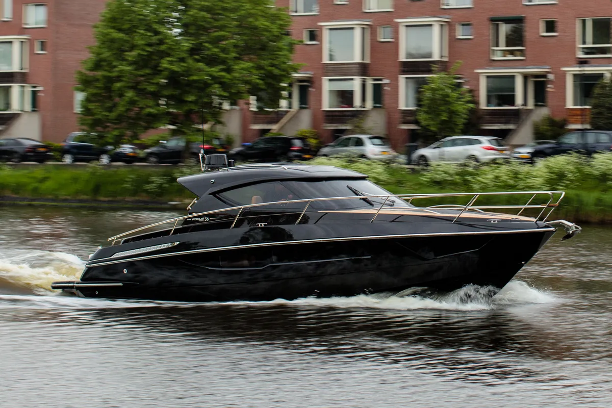 Exterior view of JOKER, a Focus Power 36 motorboat at Općina Sukošan, Croatia