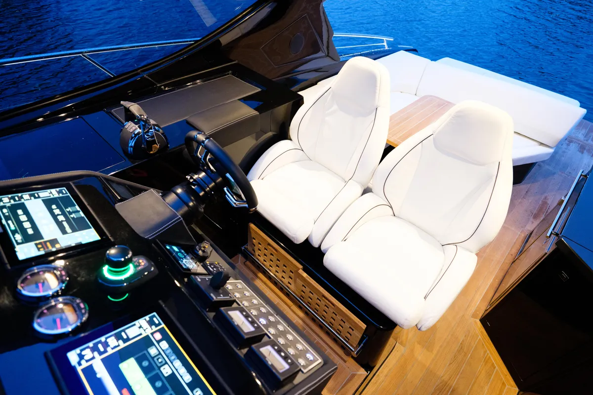 Cockpit of JOKER, a Focus Power 36 motorboat at Općina Sukošan, Croatia