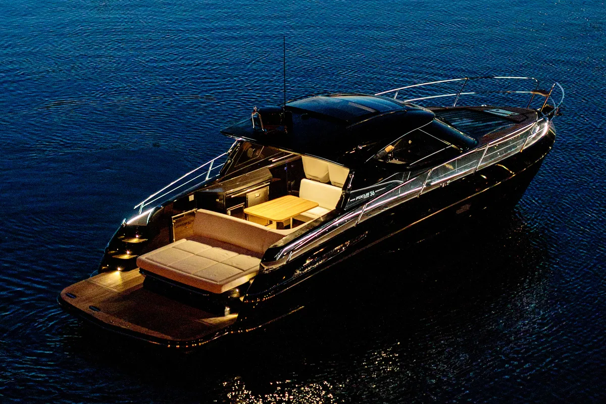 Exterior view of JOKER, a Focus Power 36 motorboat at Općina Sukošan, Croatia