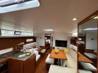 Galley of Storm Dancer 1, a Beneteau Oceanis 45 sailboat at Marmaris, Turkey