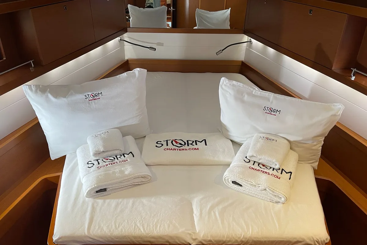 Cabin on Storm Dancer 1, a Beneteau Oceanis 45 sailboat at Marmaris, Turkey