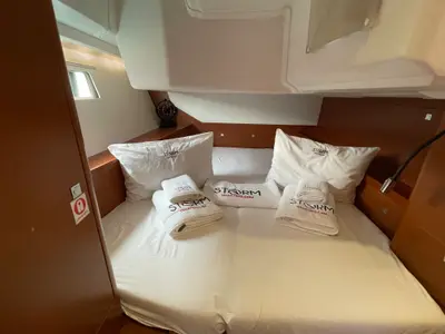 Cabin on Storm Dancer 1, a Beneteau Oceanis 45 sailboat at Marmaris, Turkey