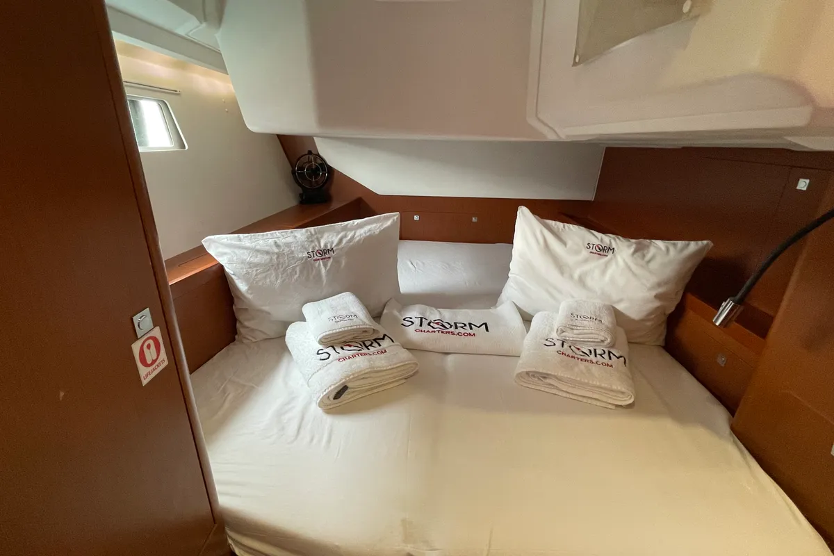 Cabin on Storm Dancer 1, a Beneteau Oceanis 45 sailboat at Marmaris, Turkey