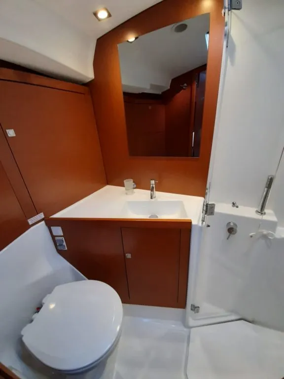 Head on Storm Dancer 1, a Beneteau Oceanis 45 sailboat at Marmaris, Turkey