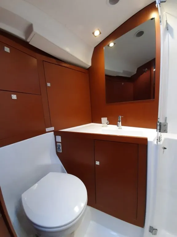 Head on Storm Dancer 1, a Beneteau Oceanis 45 sailboat at Marmaris, Turkey