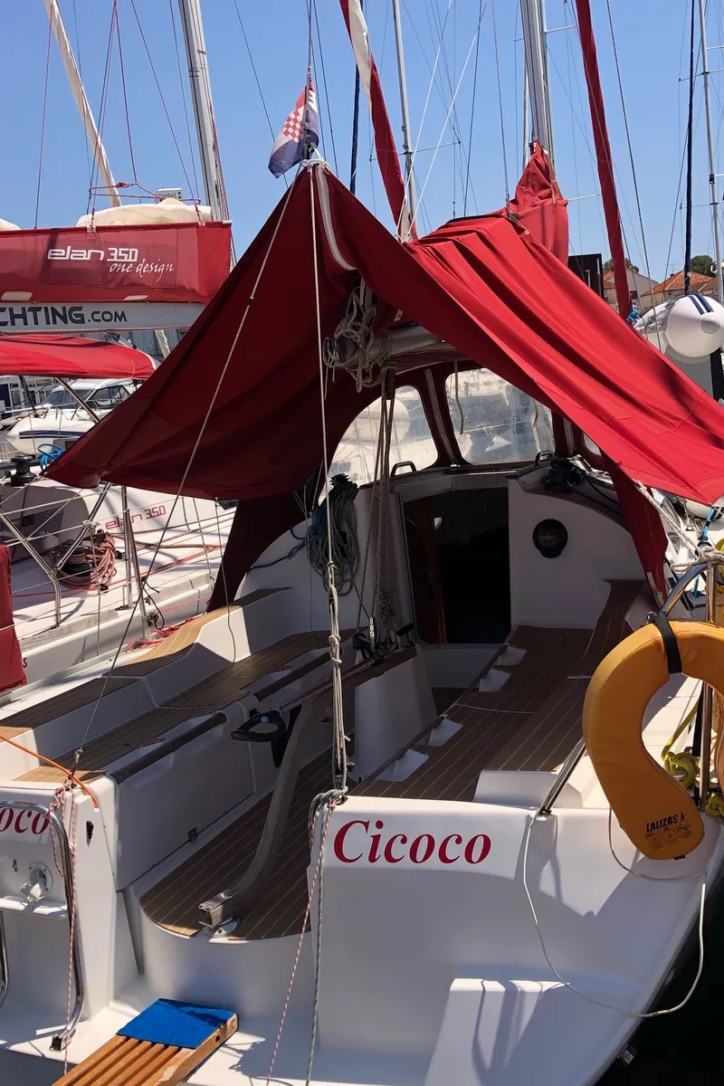 Exterior view of Cicoco, a Jeanneau Sun Fast 26 sailboat at Grad Biograd na Moru, Croatia