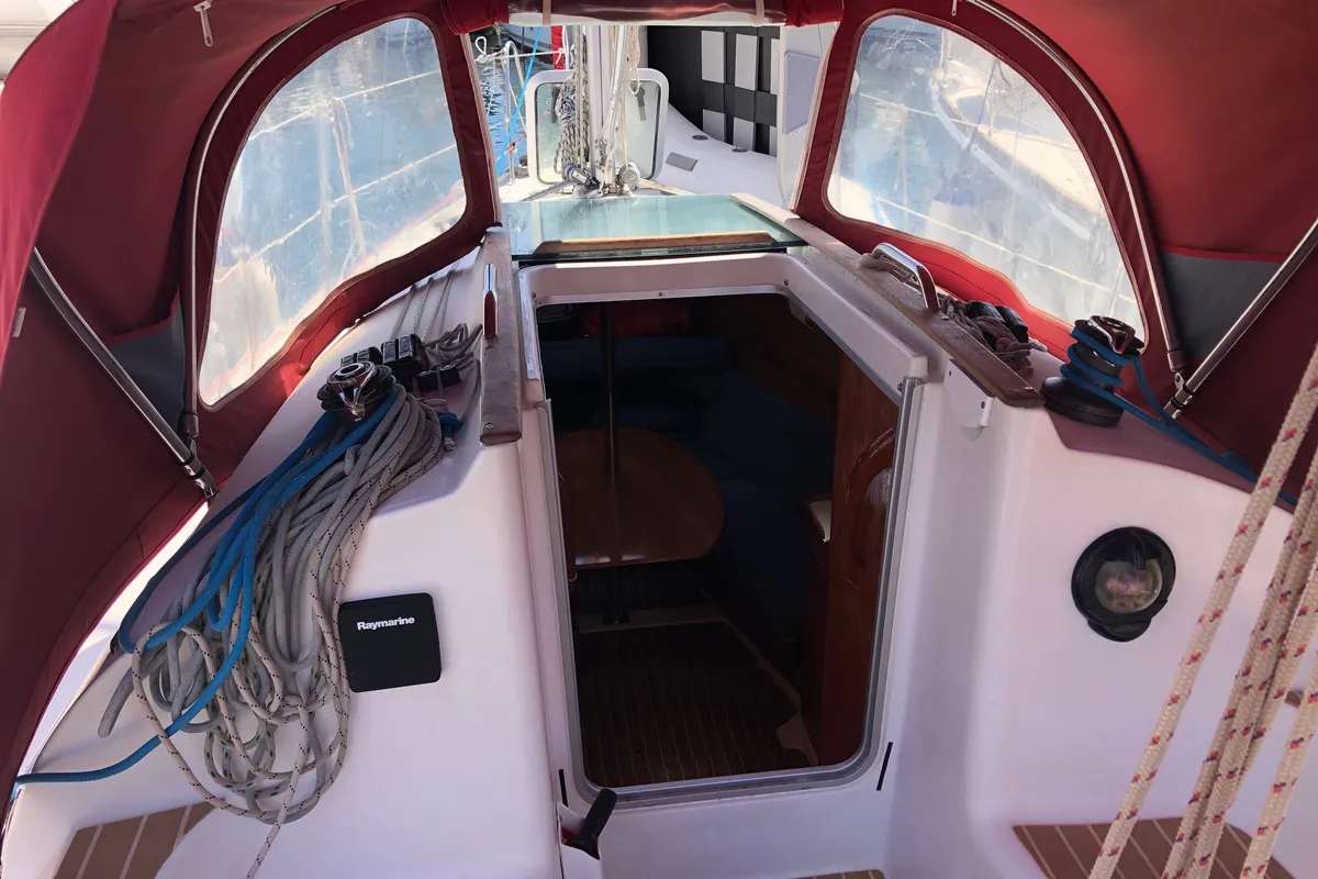 Cockpit of Cicoco, a Jeanneau Sun Fast 26 sailboat at Grad Biograd na Moru, Croatia
