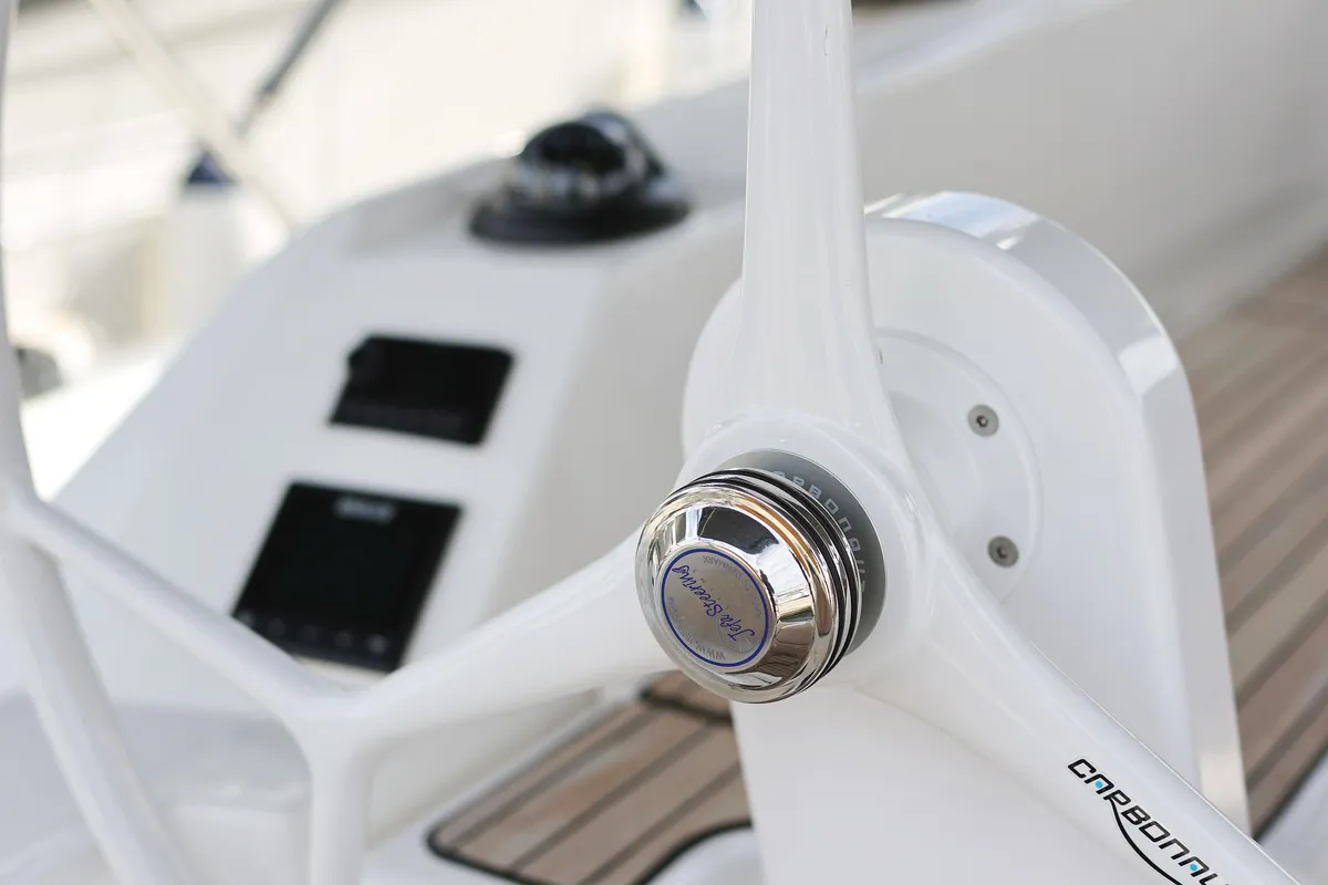 Cockpit of Levente, a Bavaria C42 sailboat at Grad Vodice, Croatia