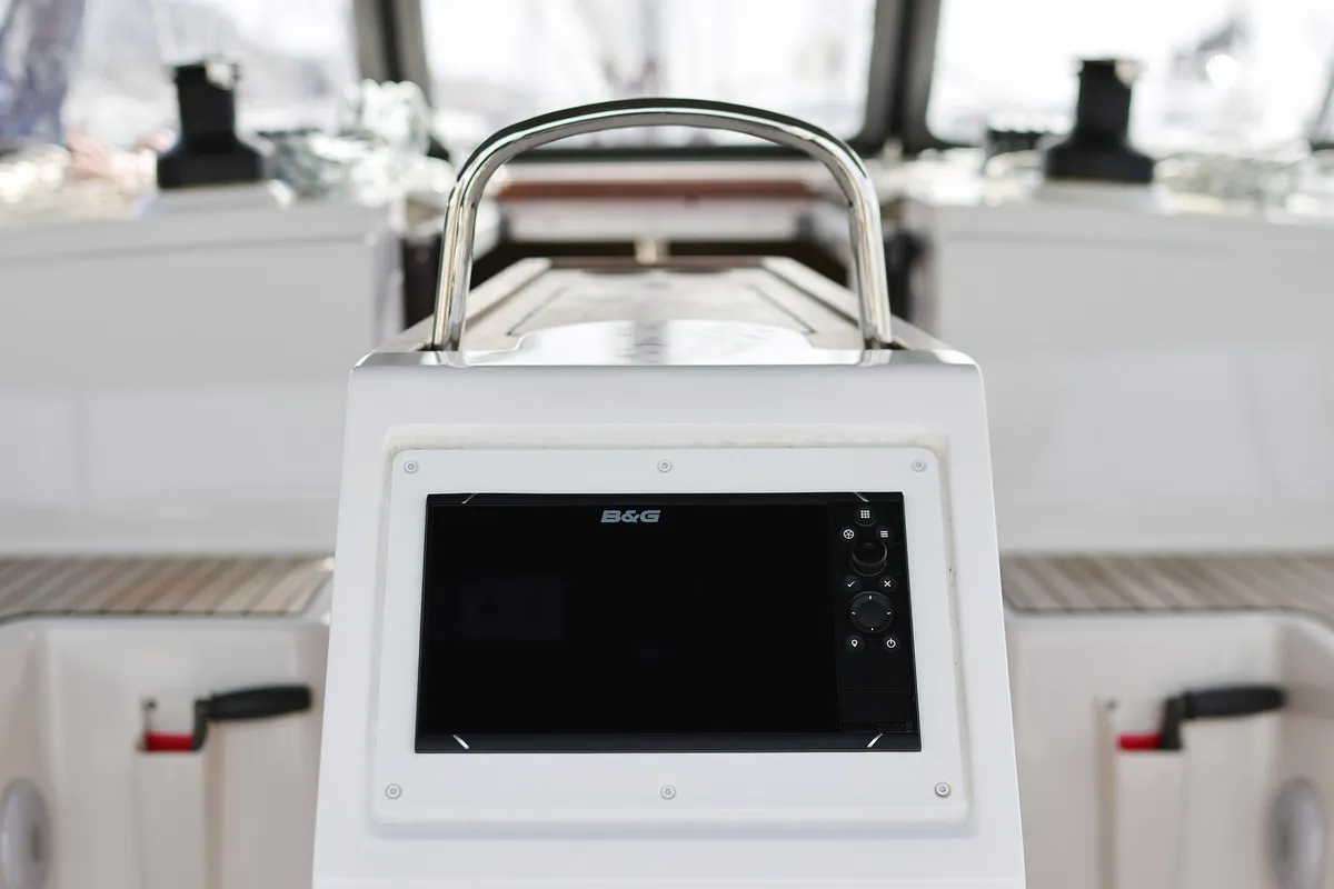 Cockpit of Levente, a Bavaria C42 sailboat at Grad Vodice, Croatia
