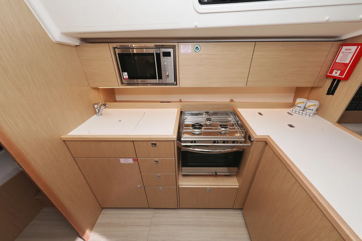 Galley of Levente, a Bavaria C42 sailboat at Grad Vodice, Croatia