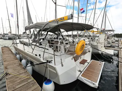 Cockpit of Levente, a Bavaria C42 sailboat at Grad Vodice, Croatia