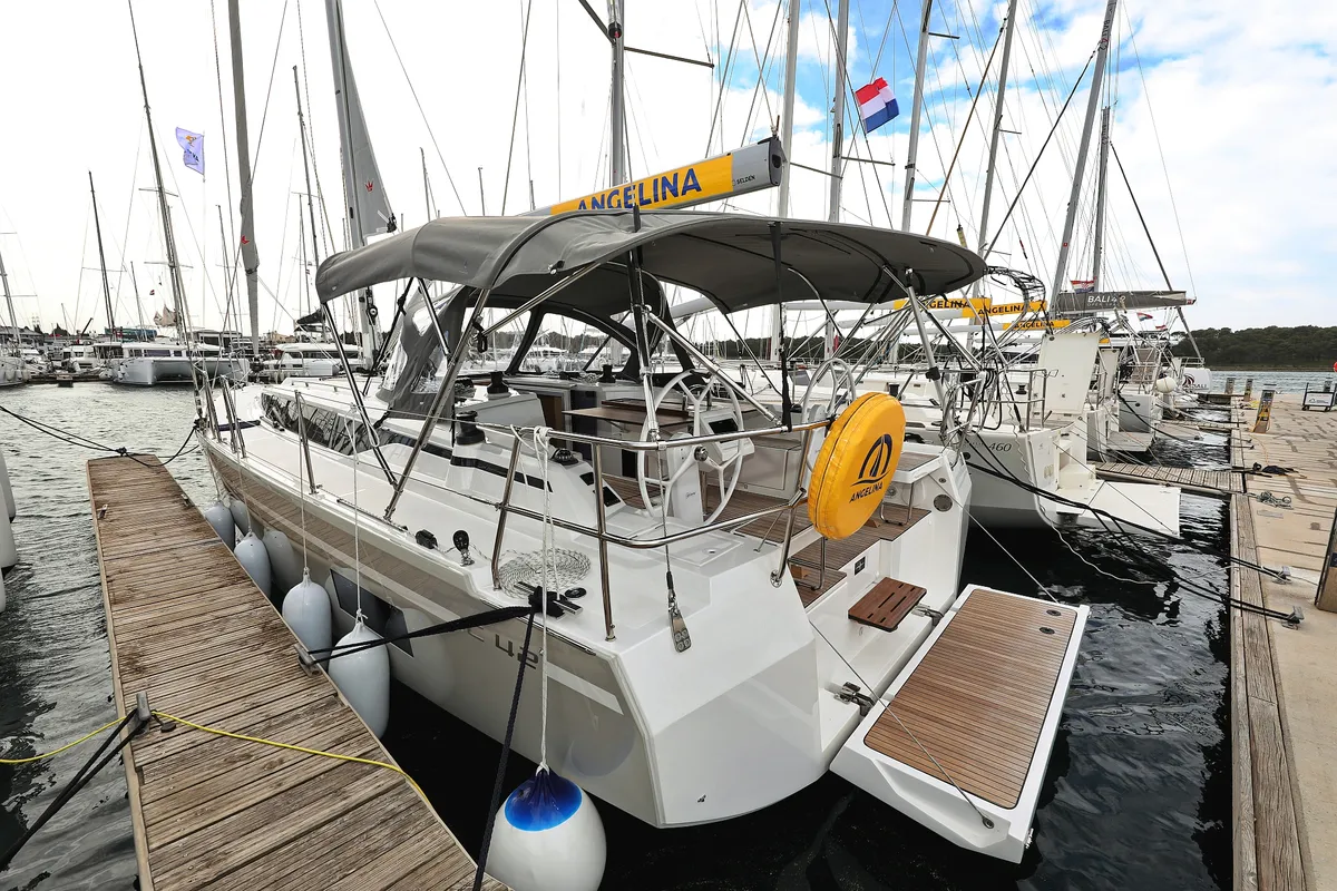 Cockpit of Levente, a Bavaria C42 sailboat at Grad Vodice, Croatia