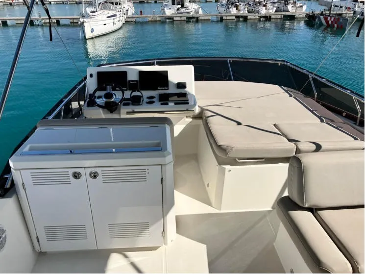 Deck of Medusa, a Jeanneau Prestige 520 Flybridge motor yacht at Split, Croatia