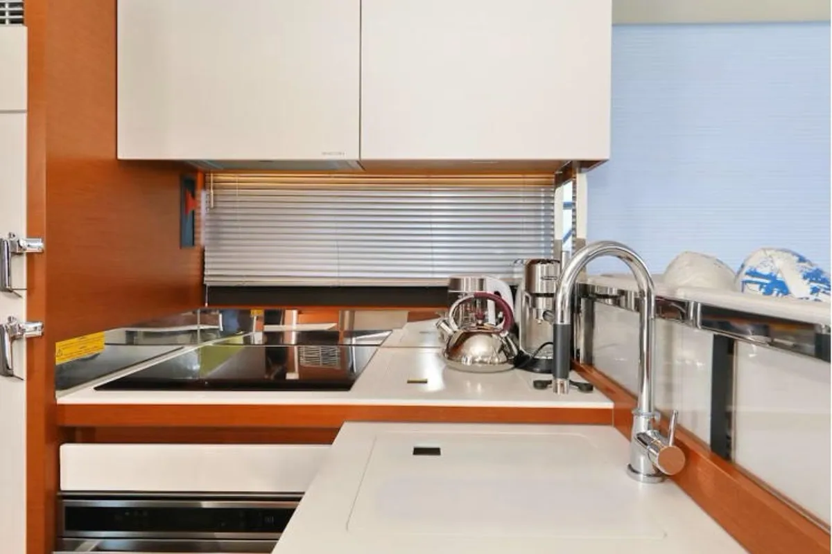 Galley of Medusa, a Jeanneau Prestige 520 Flybridge motor yacht at Split, Croatia