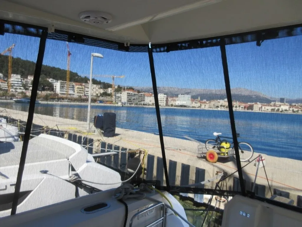 Deck of Medusa, a Jeanneau Prestige 520 Flybridge motor yacht at Split, Croatia