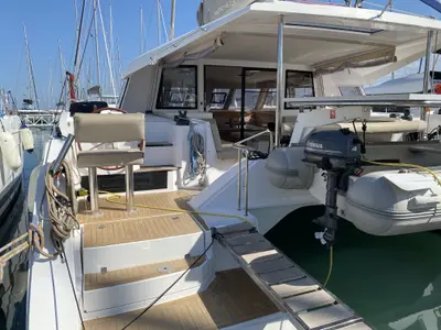 Deck of Open Sea, a Nautitech 46 Open catamaran at Athens, Greece