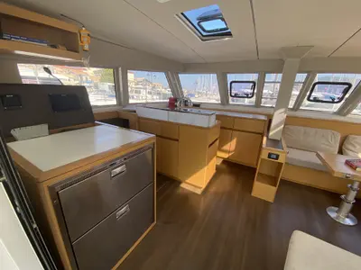 Salon of Open Sea, a Nautitech 46 Open catamaran at Athens, Greece