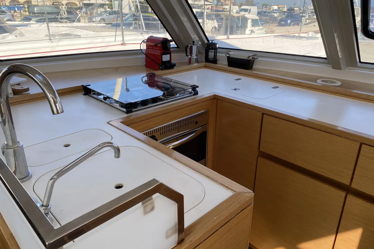Galley of Open Sea, a Nautitech 46 Open catamaran at Athens, Greece
