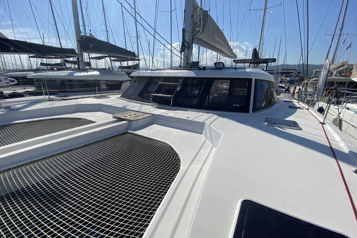 Deck of Open Sea, a Nautitech 46 Open catamaran at Athens, Greece