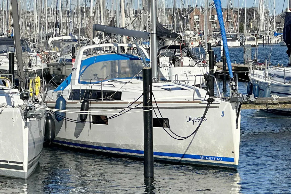 Exterior view of Ulysses, a Beneteau Oceanis 38 sailboat at Heiligenhafen, Germany