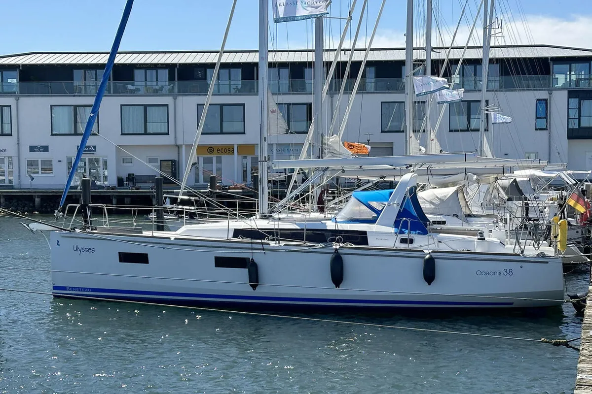 Exterior view of Ulysses, a Beneteau Oceanis 38 sailboat at Heiligenhafen, Germany