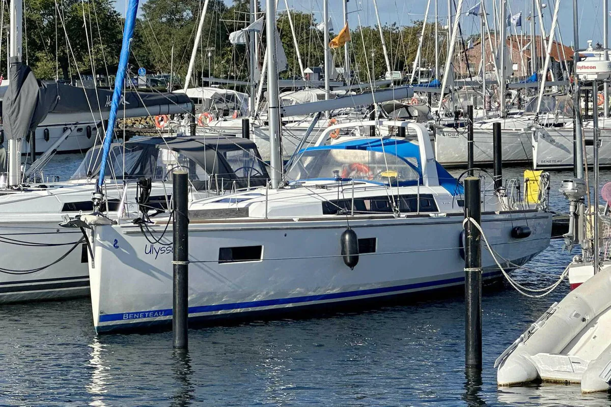 Exterior view of Ulysses, a Beneteau Oceanis 38 sailboat at Heiligenhafen, Germany