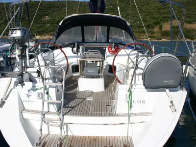 Cockpit of Alcor , a Jeanneau Sun Odyssey 44 i sailboat at Olbia, Italy