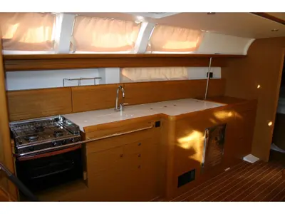 Galley of Alcor , a Jeanneau Sun Odyssey 44 i sailboat at Olbia, Italy