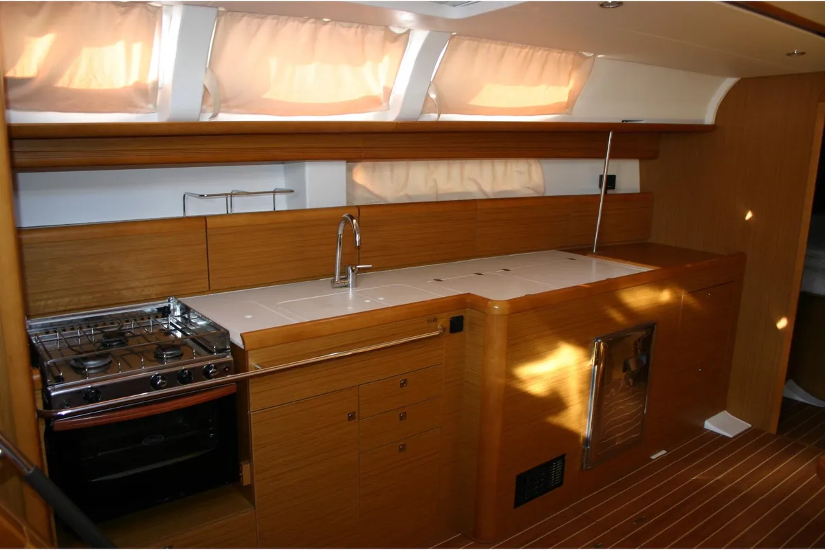 Galley of Alcor , a Jeanneau Sun Odyssey 44 i sailboat at Olbia, Italy