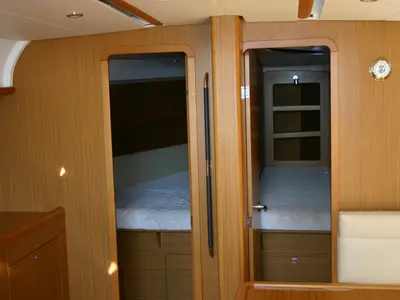 Cabin on Alcor , a Jeanneau Sun Odyssey 44 i sailboat at Olbia, Italy