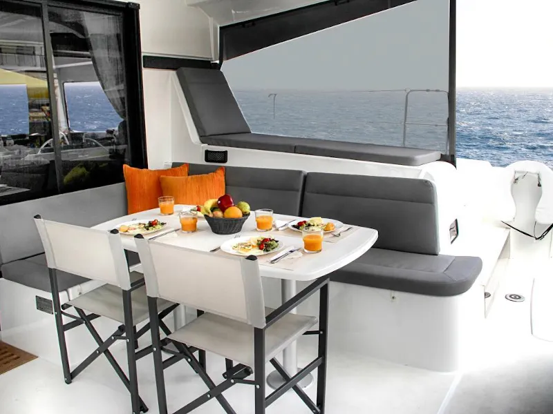 Deck of BLUE STEEL, a Lagoon 42 catamaran at Athens, Greece