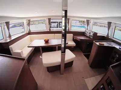 Salon of BLUE STEEL, a Lagoon 42 catamaran at Athens, Greece