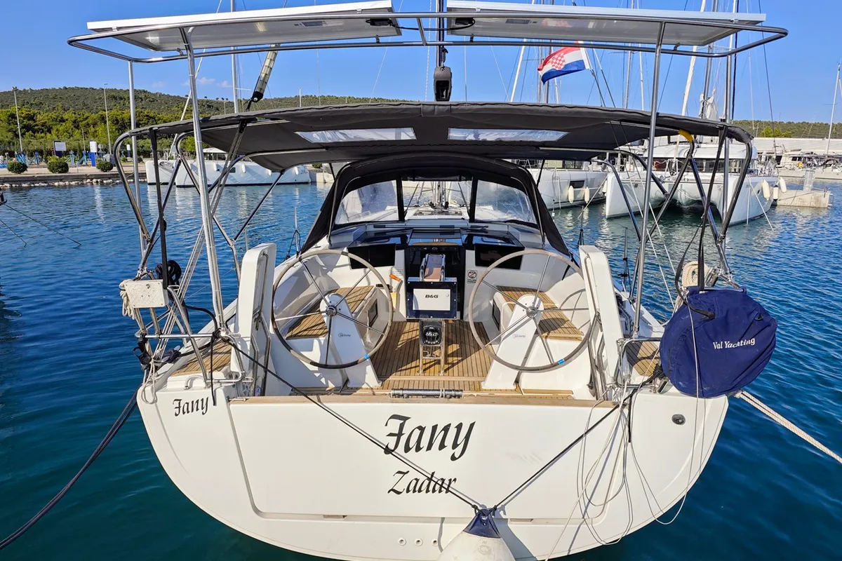 Exterior view of Fany, a Hanse 388 sailboat at Općina Sukošan, Croatia