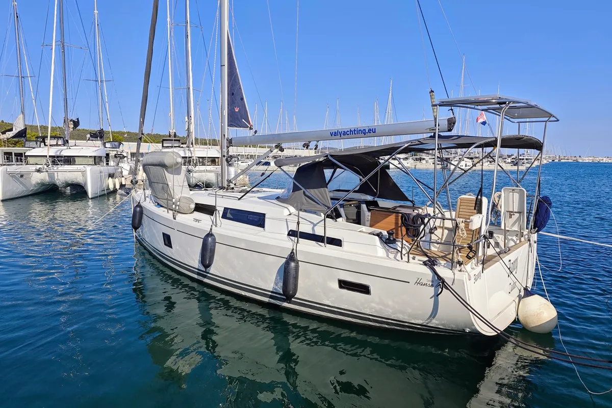Exterior view of Fany, a Hanse 388 sailboat at Općina Sukošan, Croatia