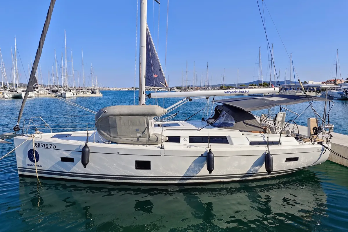 Exterior view of Fany, a Hanse 388 sailboat at Općina Sukošan, Croatia