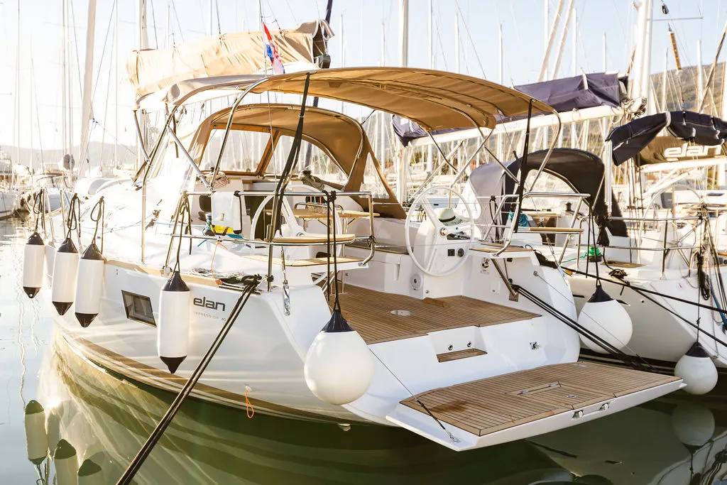 Exterior view of Danu, a Elan Impression 40 sailboat at Grad Kaštela, Croatia