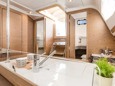 Galley of Danu, a Elan Impression 40 sailboat at Grad Kaštela, Croatia