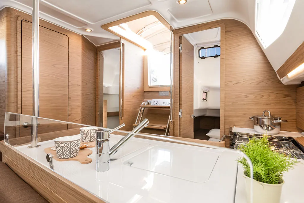 Galley of Danu, a Elan Impression 40 sailboat at Grad Kaštela, Croatia
