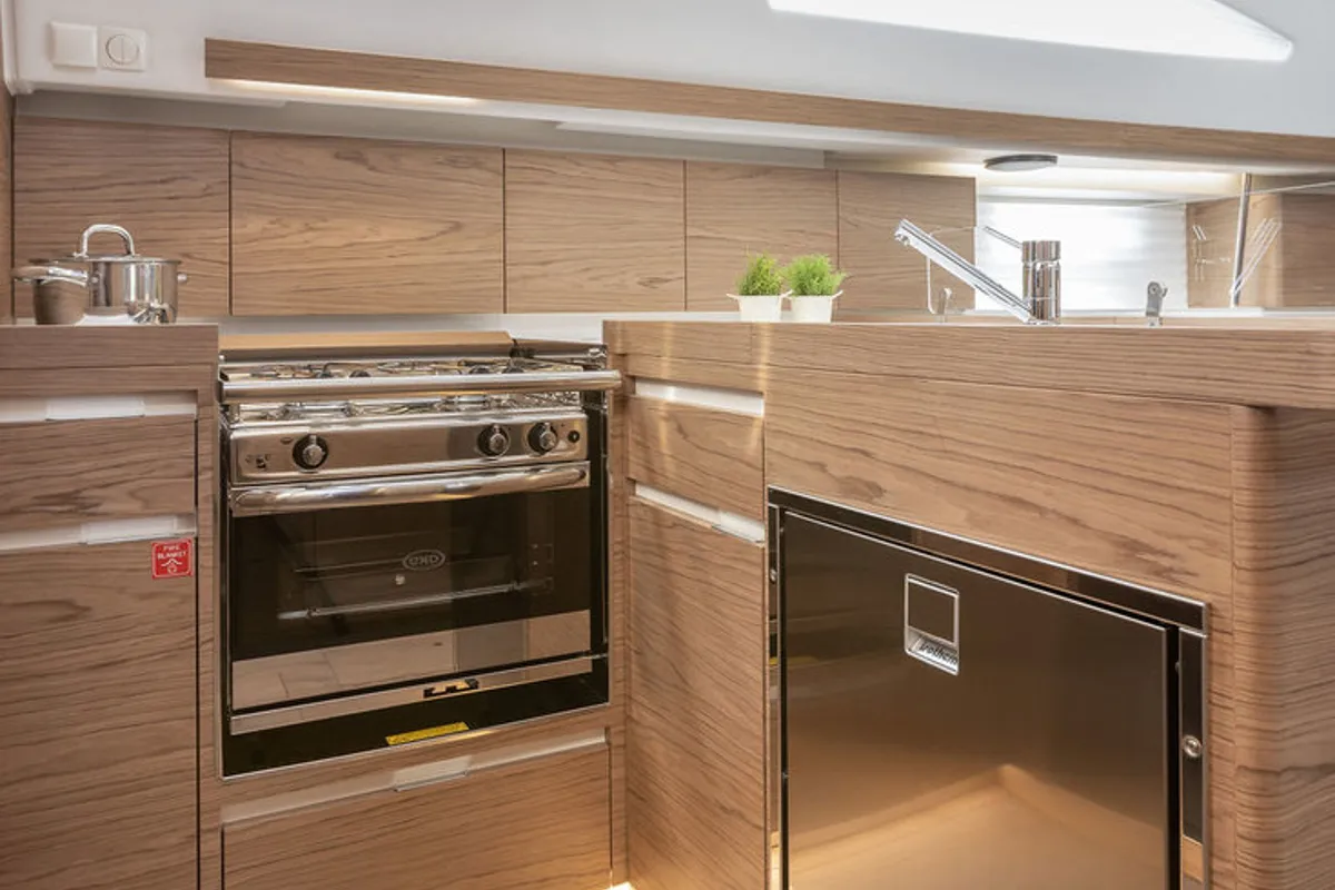 Galley of Danu, a Elan Impression 40 sailboat at Grad Kaštela, Croatia