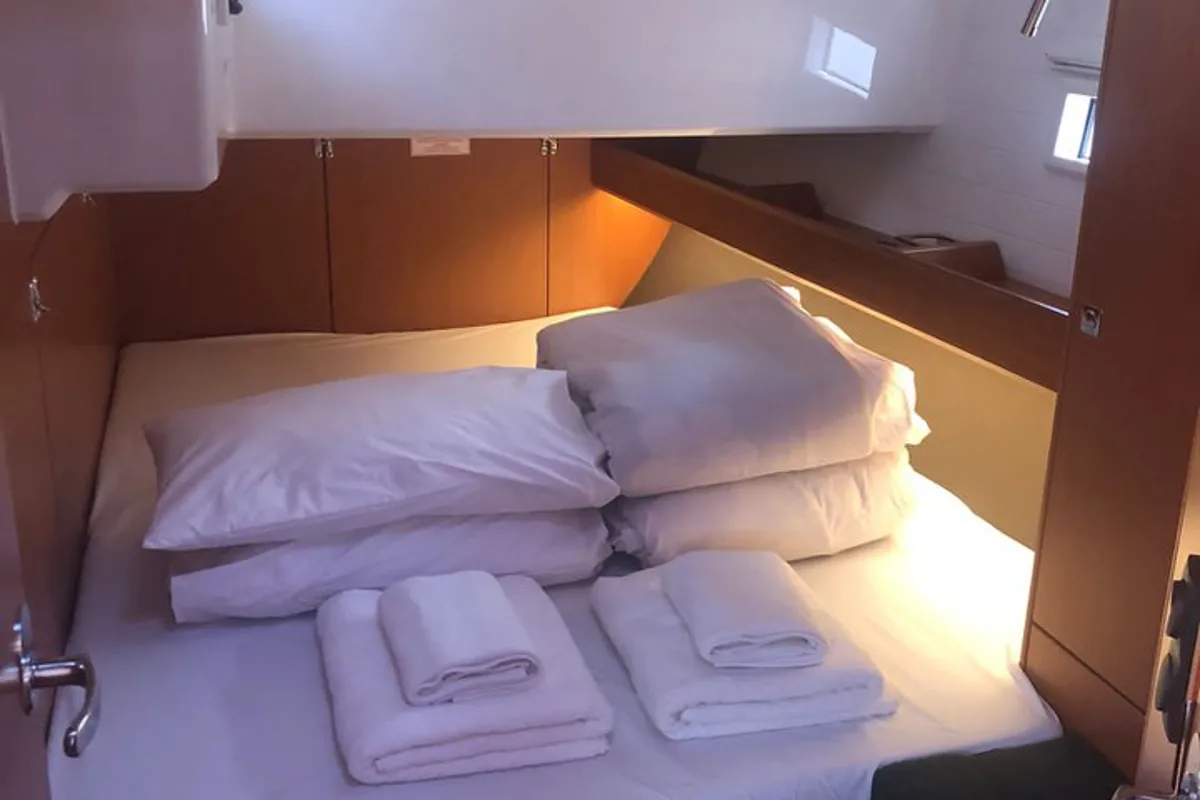 Cabin on Batukaan, a Bavaria Cruiser 46 sailboat at Fethiye, Turkey