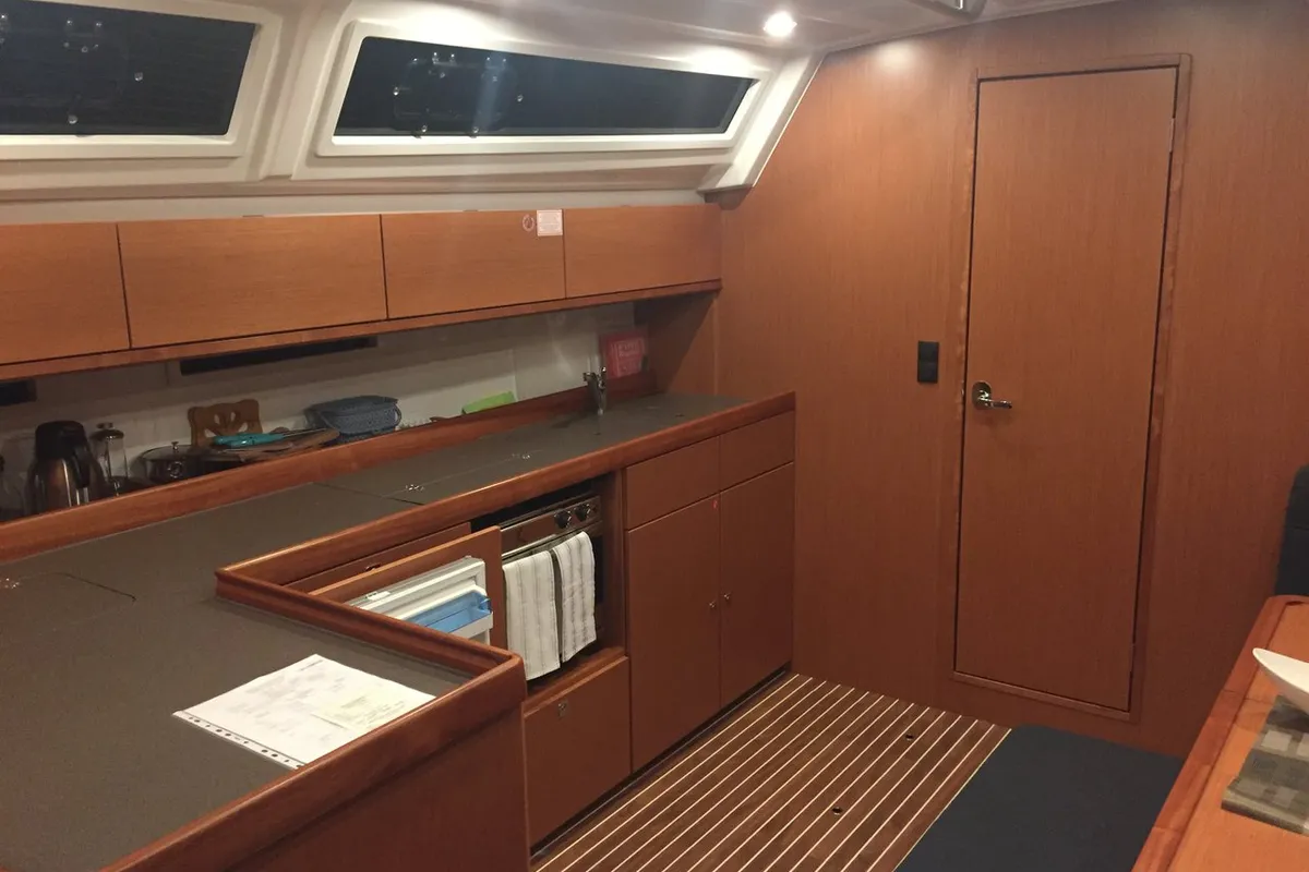 Galley of Batukaan, a Bavaria Cruiser 46 sailboat at Fethiye, Turkey