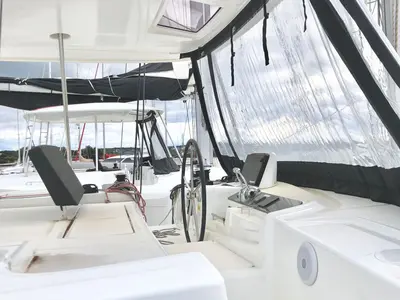 Cockpit of Venice Beach, a Lagoon 46 catamaran at Općina Medulin, Croatia