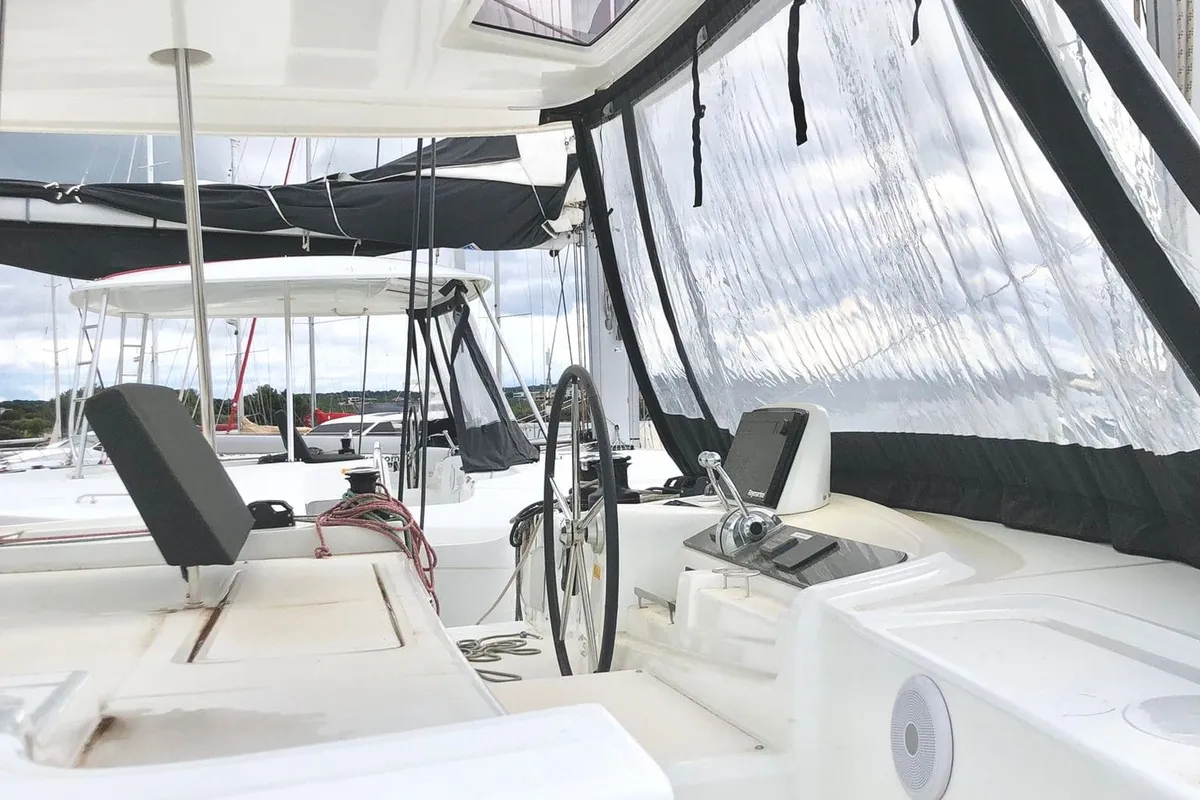 Cockpit of Venice Beach, a Lagoon 46 catamaran at Općina Medulin, Croatia