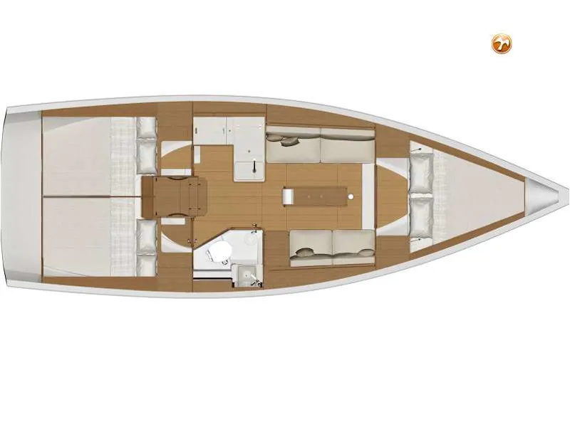 Floor plan of Imagine, a Dufour 360 Grand Large sailboat at Athens, Greece