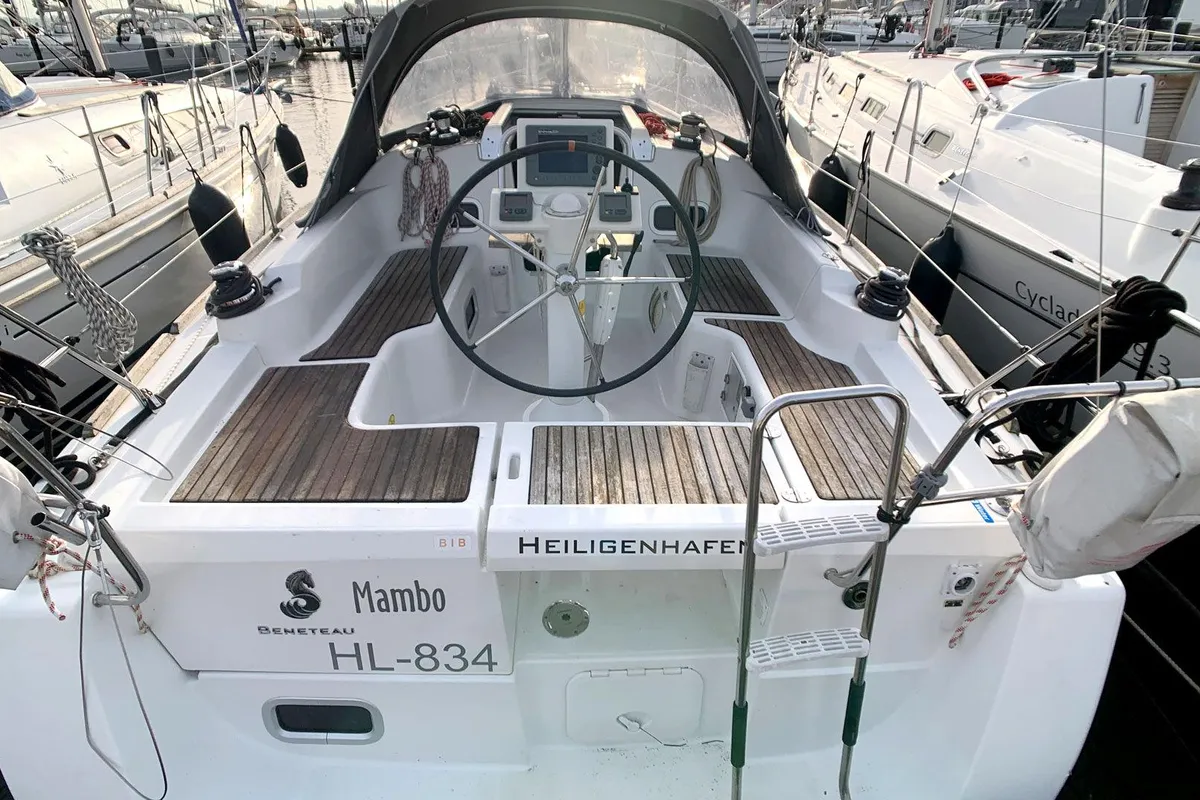 Cockpit of Mambo, a Beneteau Oceanis 31 sailboat at Heiligenhafen, Germany
