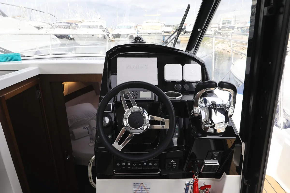 Cockpit of Calypso, a Jeanneau Merry Fisher 895 motorboat at Grad Biograd na Moru, Croatia