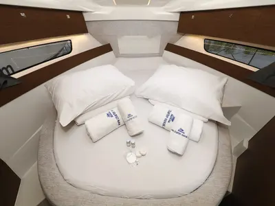 Cabin on Calypso, a Jeanneau Merry Fisher 895 motorboat at Grad Biograd na Moru, Croatia