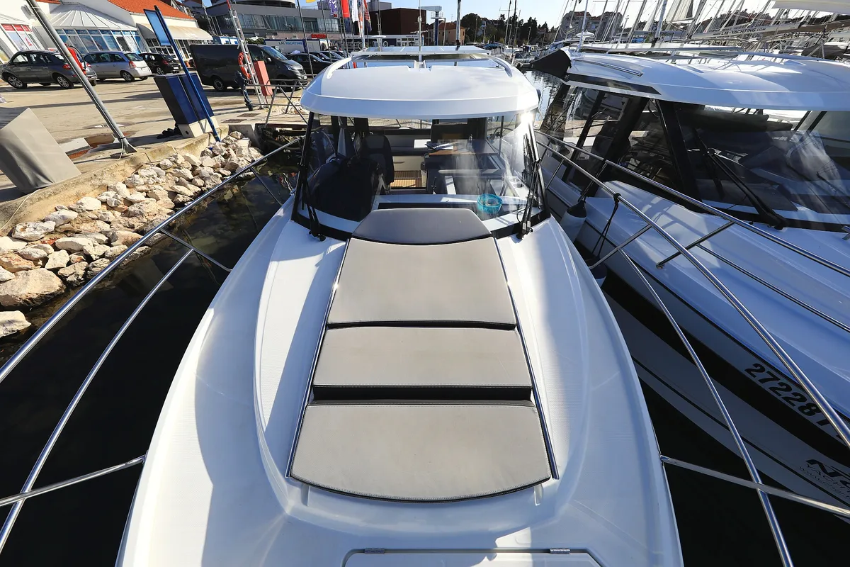 Deck of Calypso, a Jeanneau Merry Fisher 895 motorboat at Grad Biograd na Moru, Croatia